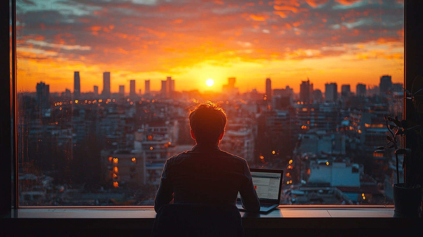 Traveler using laptop